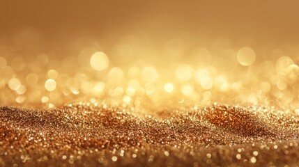Soft focus golden bokeh lights and sparkling glitter texture creating a warm and luxurious festive background