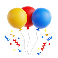Colorful Balloons Celebration Icon - 3D Render, Festive Party Elements for Design and Decoration