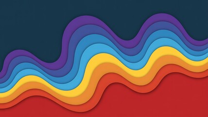Abstract wavy rainbow layers with dark blue and red background waves