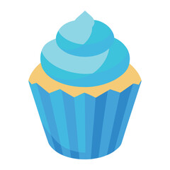 Isolated vector illustration of a sweet pink birthday cupcake with chocolate cream and icing