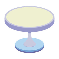 Blue round glass 3D illustration of an empty cafe table isolated on white background