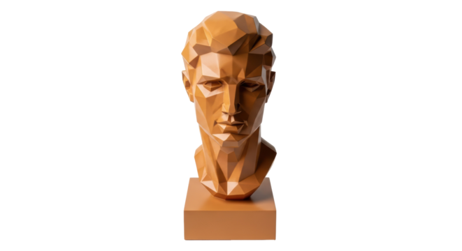 Geometric head sculpture isolated PNG, polygonal art bust with modern design on transparent background, 3D rendering - Powered by Adobe