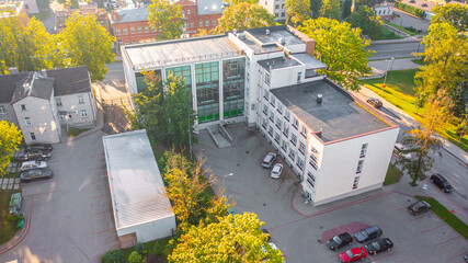 Rezekne, Latgale ,Latvija. Aerial photo from drone to of Rezekne city center at sunrise. (Series)