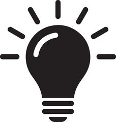 Black silhouette of light bulb idea symbol on white background, vector