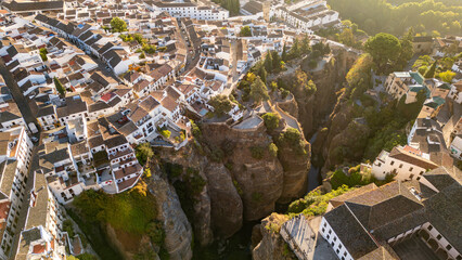 Aerial view of Ronda landscape and buildings, Andalusia, Spain