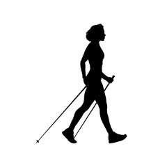 Nordic walking woman silhouette  - vector illustration