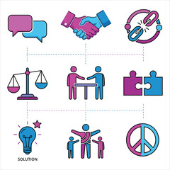 Collaboration and conflict resolution leading to peaceful solutions. isolated on white background, Vector