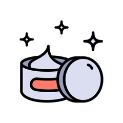 Open jar of cream. Cosmetics container. Skin care body and face skin, moisturizer cream, lotion. Natural organic cosmetics, skin care. Vector isolated color icon.