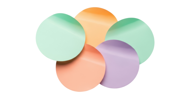 Pastel color circles PNG isolated on transparent background, abstract design elements for graphic design and creative projects