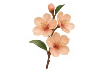 Delicate pink cherry blossoms on a branch, showcasing spring bloom and botanical beauty, isolated transparent background