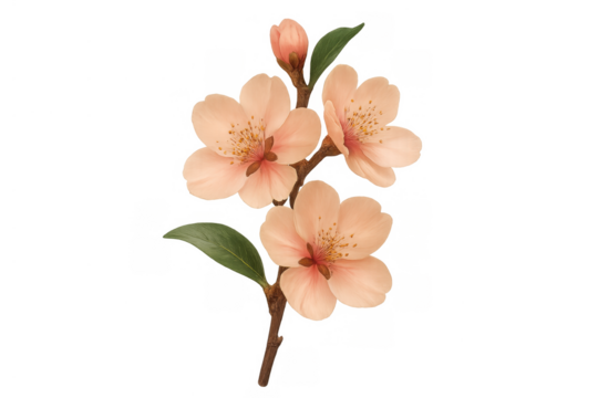 Delicate pink cherry blossoms on a branch, showcasing spring bloom and botanical beauty, isolated transparent background - Powered by Adobe