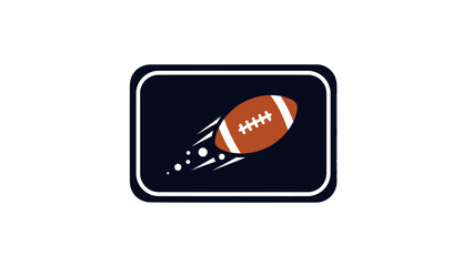A dynamic illustration of an American football flying with speed lines inside a dark rounded rectangle.