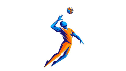 A dynamic, stylized illustration of a volleyball player jumping to spike the ball against a white background.