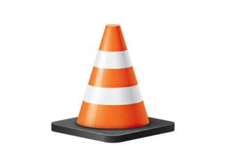 Orange and White Striped Traffic Cone with Black Base Isolated on Transparent Background Clean Vector Graphics Smooth Gradients Crisp Edges