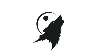 A black silhouette of a howling wolf against a backdrop of a yin-yang symbol with a full moon.