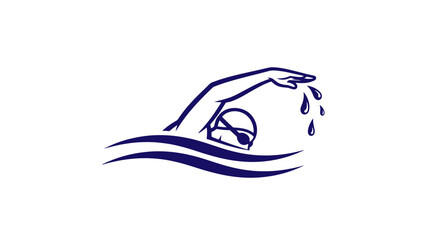 A stylized illustration of a swimmer in the water, with a focus on the arm and water droplets.