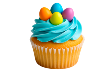 cupcakes on white background decorated with Easter eggs