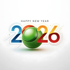 Happy new year 2026 colorful numbers with a green sphere isolated on white background