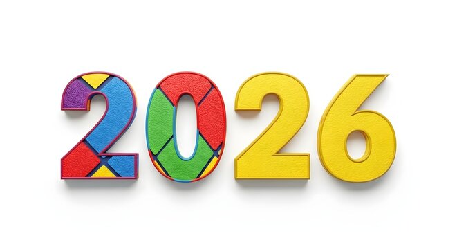 Colorful numbers 2026 isolated on white background - Powered by Adobe