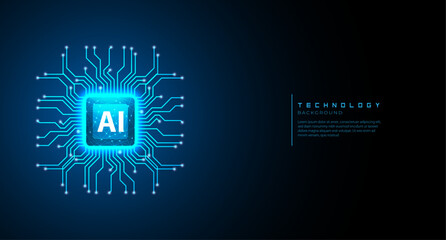 Glowing AI Chip with Futuristic Circuit Lines for for presentations, websites, banners, and promotional materials related to artificial intelligence, machine learning, robotics, or digital innovation.