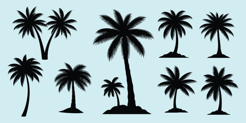 Palm tree silhouettes, tropical shapes, exotic nature, beach mood, summer design, botanical elements, vector art, flat vector illustration