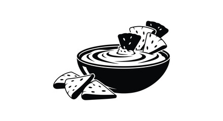 Bowl of dip with pita bread wedges silhouette