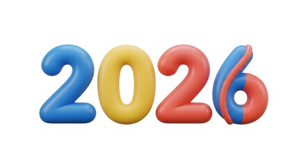 Colorful 3d numbers forming the year 2026 isolated on white background