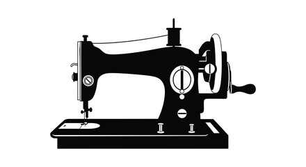 Vintage sewing machine illustration in black and white silhouette