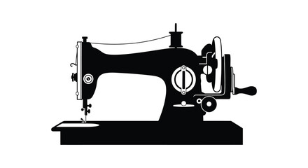 Vintage sewing machine black and white graphic silhouette