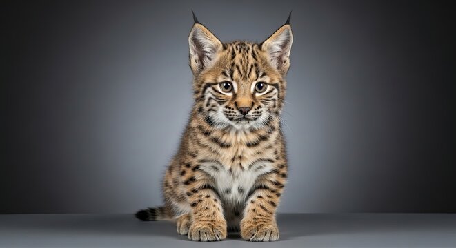 Young bobcat portrait against a gradient background showcasing animal beauty - Powered by Adobe