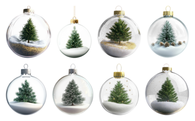 PNG Festive snow globe ornaments display, element set on transparent background