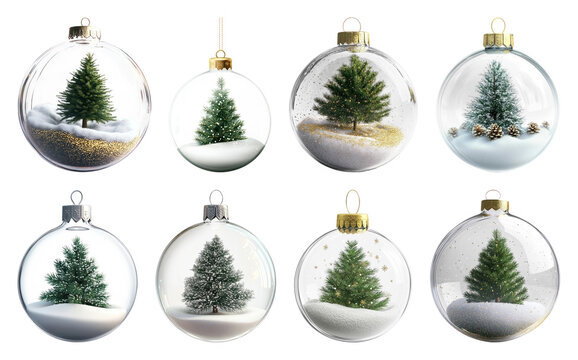 PNG Festive snow globe ornaments display, element set on transparent background
