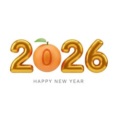 Golden 2026 new year balloons with orange isolated on white background