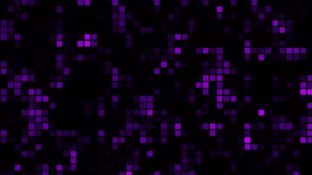 animated digital grid: glowing purple pixels on dark background - motion graphics element