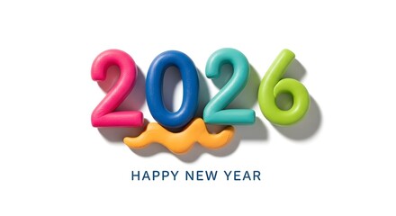 Colorful 2026 numbers with happy new year text isolated on white background