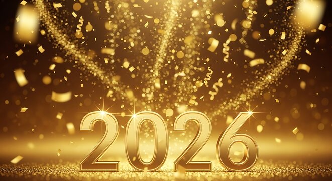 Celebrate 2026 New Year's Eve with elegant gold confetti and shimmering light for a festive and luxurious celebration perfect for invitations - Powered by Adobe