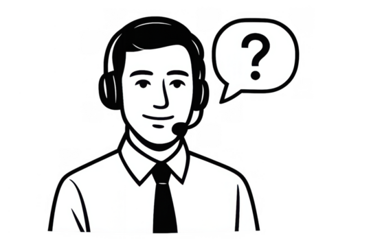 Customer support agent working in call center, providing assistance, having a question, transparent background - Powered by Adobe