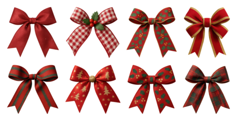 PNG Festive red bows for decoration, element set on transparent background