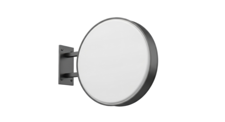 Round light box sign mockup isolated PNG, blank advertising signboard template for shop, store, cafe, restaurant, or business promotion on transparent background