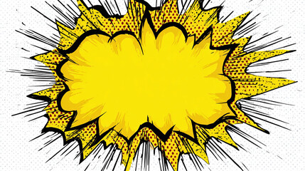 A dynamic burst of yellow energy, illustrated in a vintage comic book style, radiates from the center, creating a bold, graphic expression.