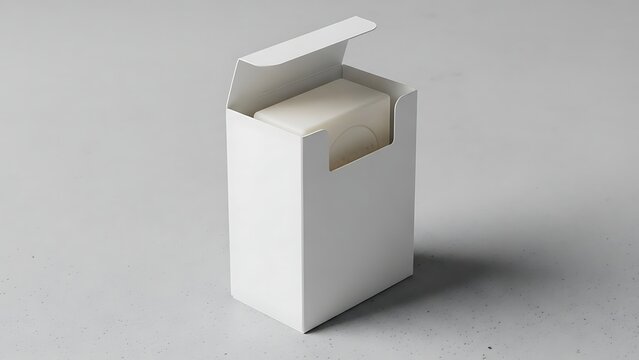 White cardboard box with a bar of soap inside packaging