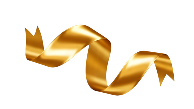Elegant wavy golden satin ribbon banner element isolated on transparent background, perfect for award, celebration, luxury, or decorative design accents - Powered by Adobe