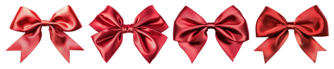 PNG Elegant red satin bows collection, element set on transparent background