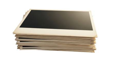 Stack of old photographs PNG isolated on transparent background, vintage photo prints for scrapbooking and nostalgic design projects
