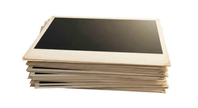 Stack of old photographs PNG isolated on transparent background, vintage photo prints for scrapbooking and nostalgic design projects