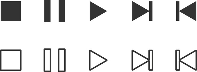 Play pause stop icon set. media player buttons. Music interface symbol