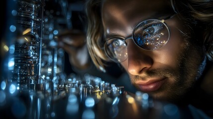 Quantum scientist calibrating equipment in lab