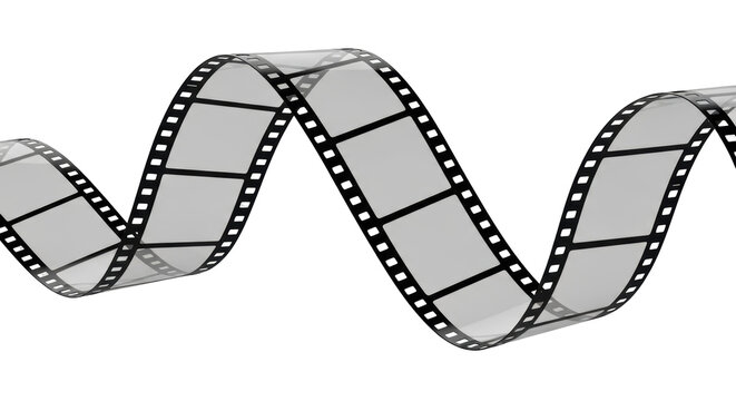 Film strip PNG isolated on transparent background, movie reel with empty frames for cinema and photography projects