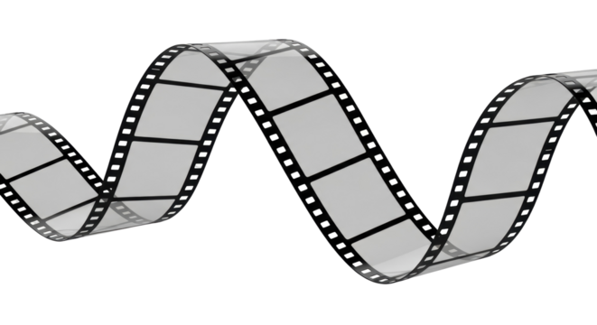 Film strip PNG isolated on transparent background, movie reel with empty frames for cinema and photography projects