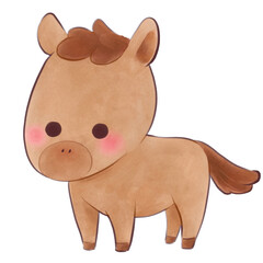 かわいい茶色の馬の手描きイラスト